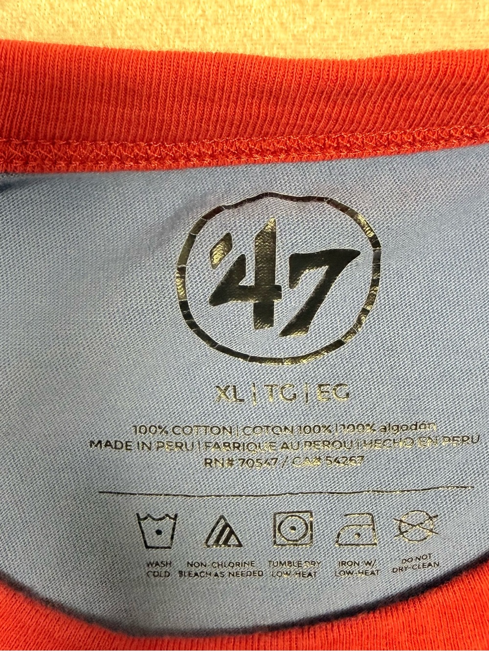 47 Brand Light Blue CUBS Ringer Tee with Red Trim and Cream Sleeves - Picture 2 of 6
